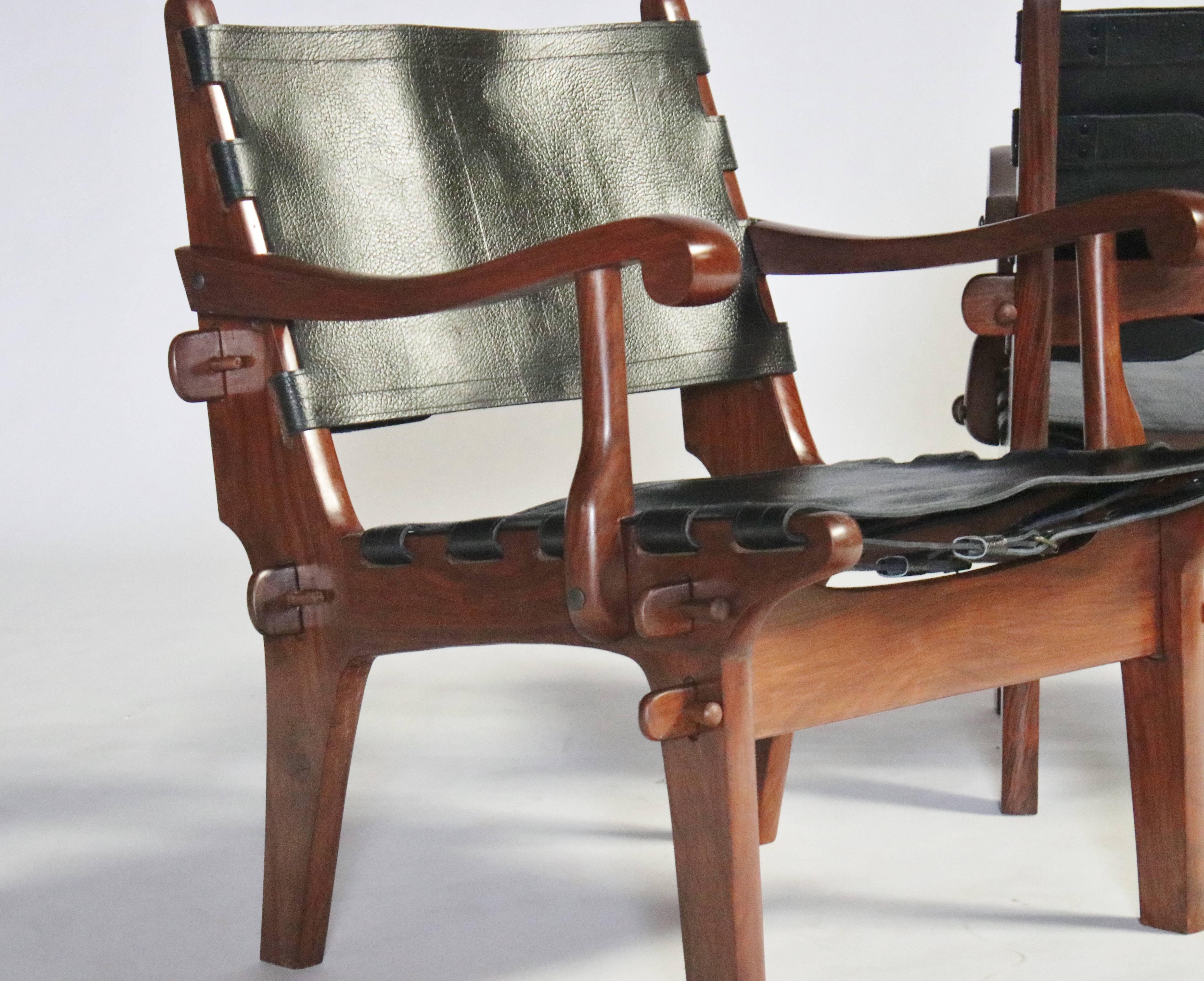 Late 20th Century Pair of Angel Pazmino Rosewood and Leather Sling Armchairs