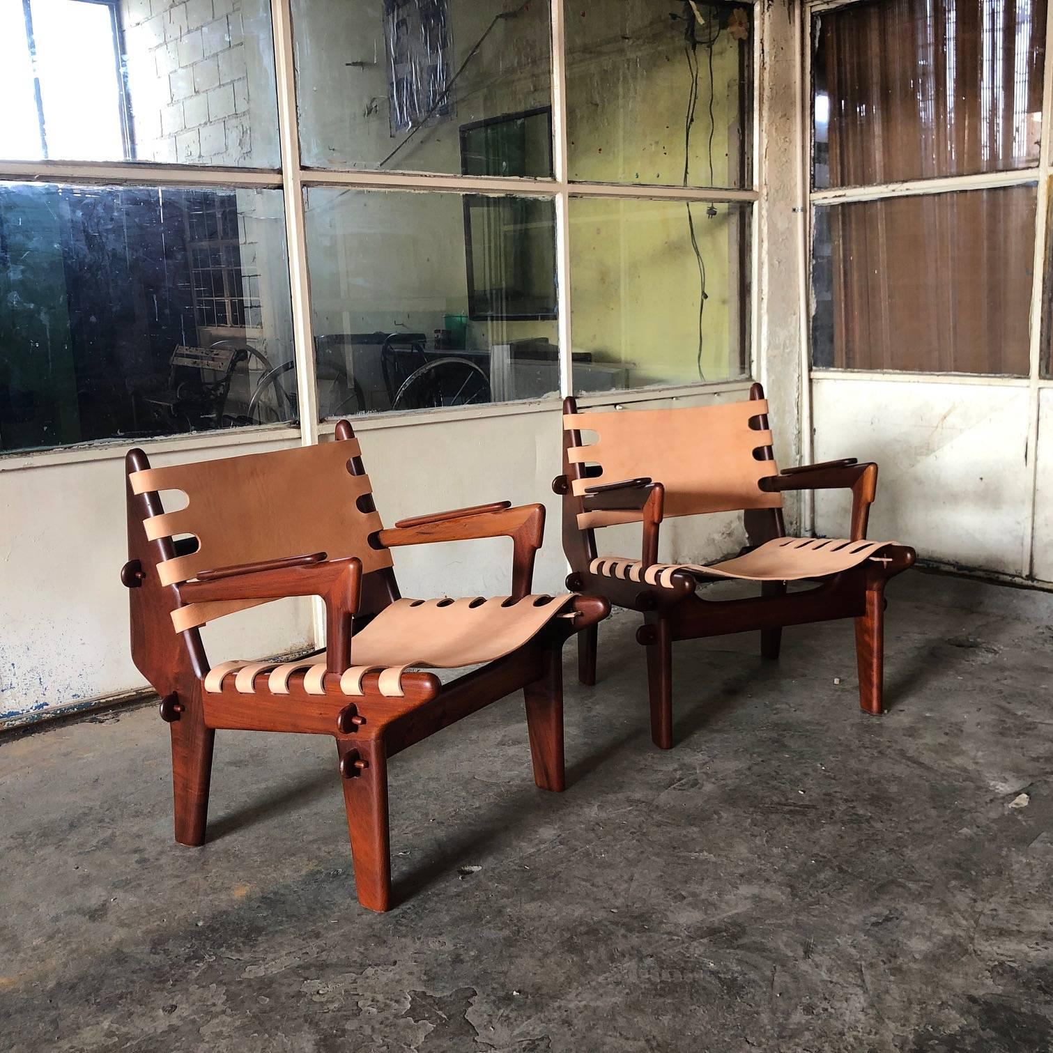 Mid-20th Century Pair of Angel Pazmiño Sling Armchairs and one Ottoman
