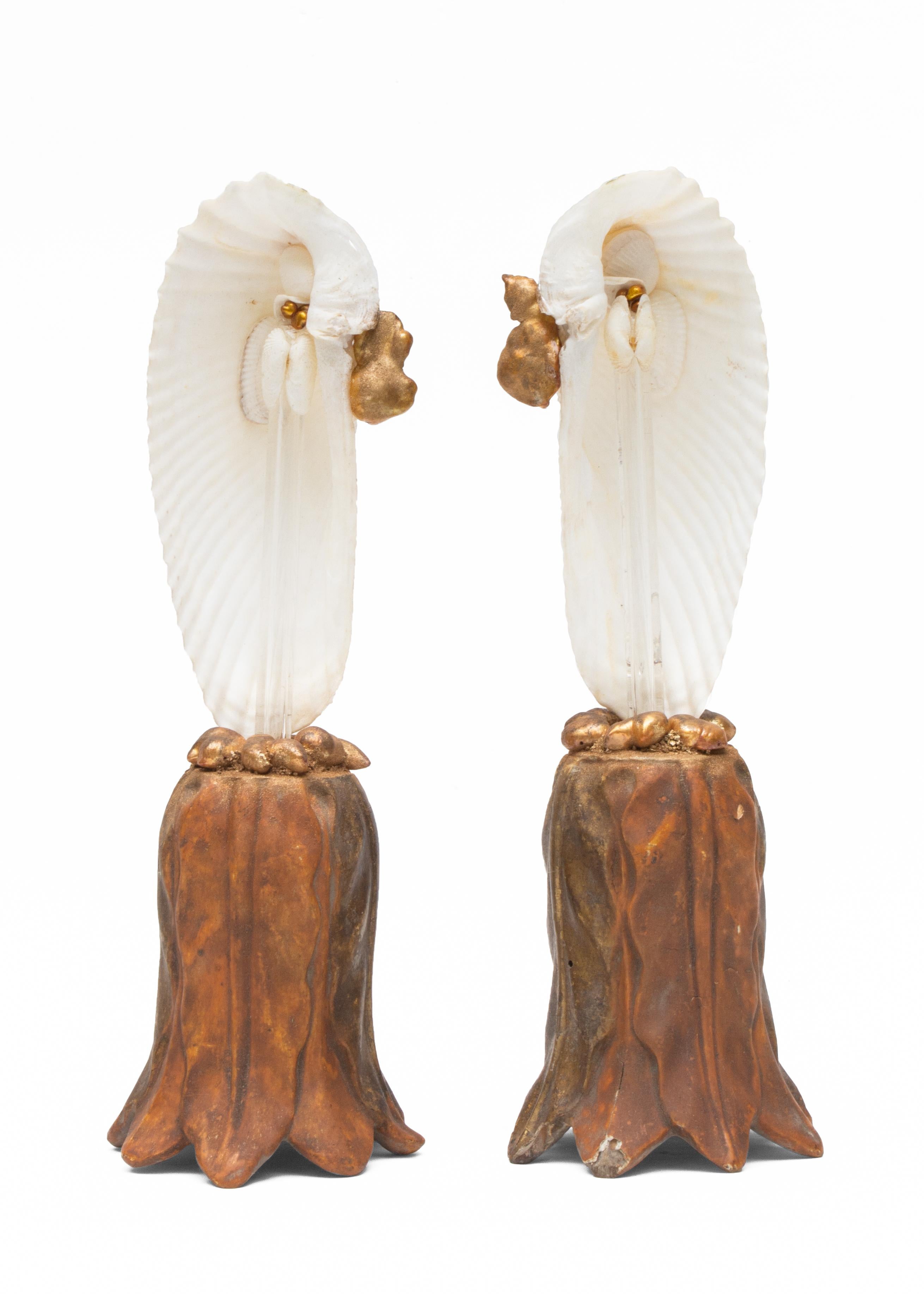18th Century and Earlier Pair of Angel Wing Shells on 18th Century Gold Leaf Bases with Baroque Pearls