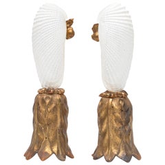 Antique Pair of Angel Wing Shells on 18th Century Gold Leaf Bases with Baroque Pearls