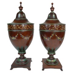Pair of Angelica Kaufman Painted Georgian Style Cutlery Urns or Knife Boxes