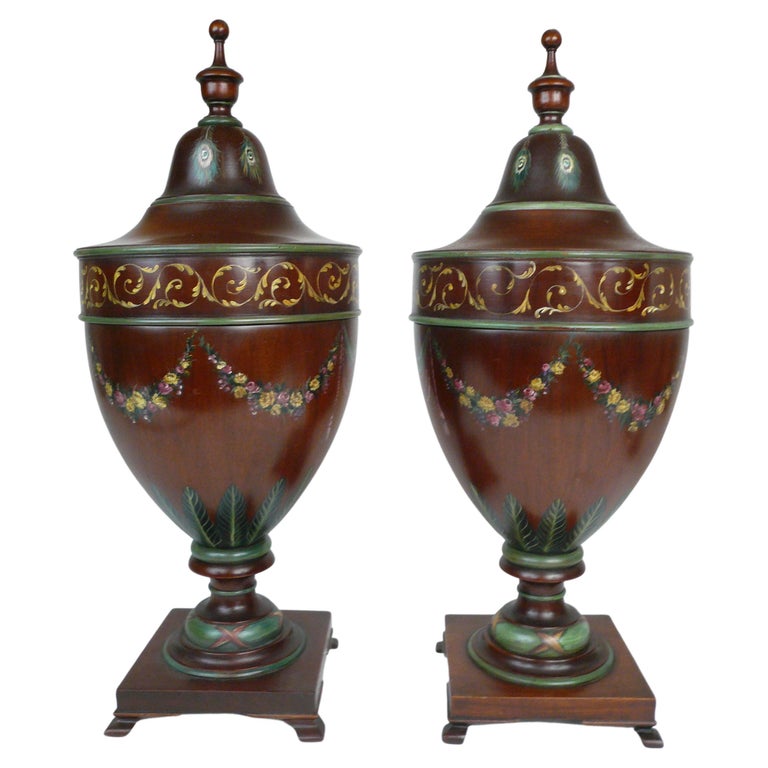 Pair of Angelica Kaufman Painted Style Cutlery Urns or Knife