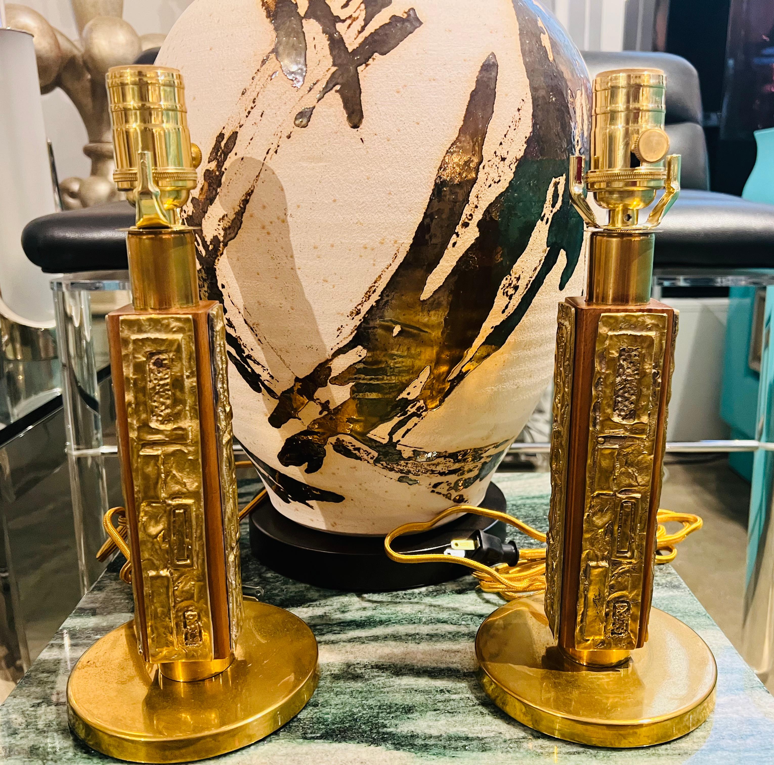 Pair of Angelo Brotto Esperia Bronze 1970 Italian Mid Century Table Lamps For Sale 5