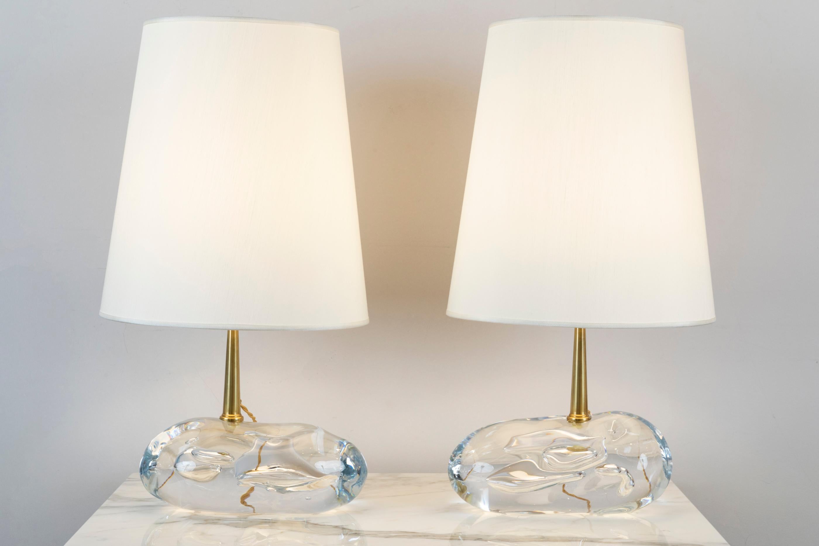 Modern Pair of Angelo Brotto Glass Blocks Table Lamps