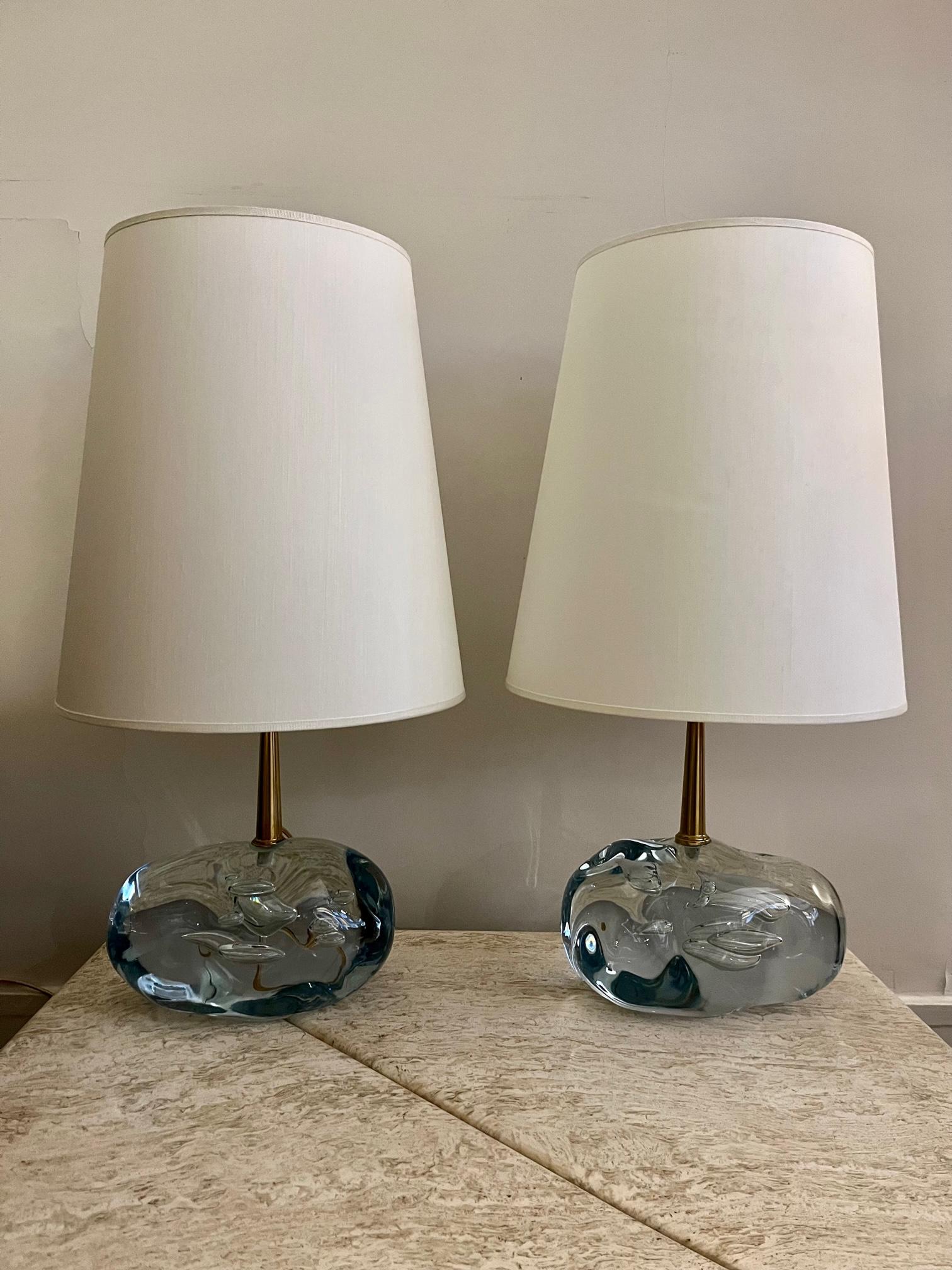 Italian Pair of Angelo Brotto Glass Blocks Table Lamps