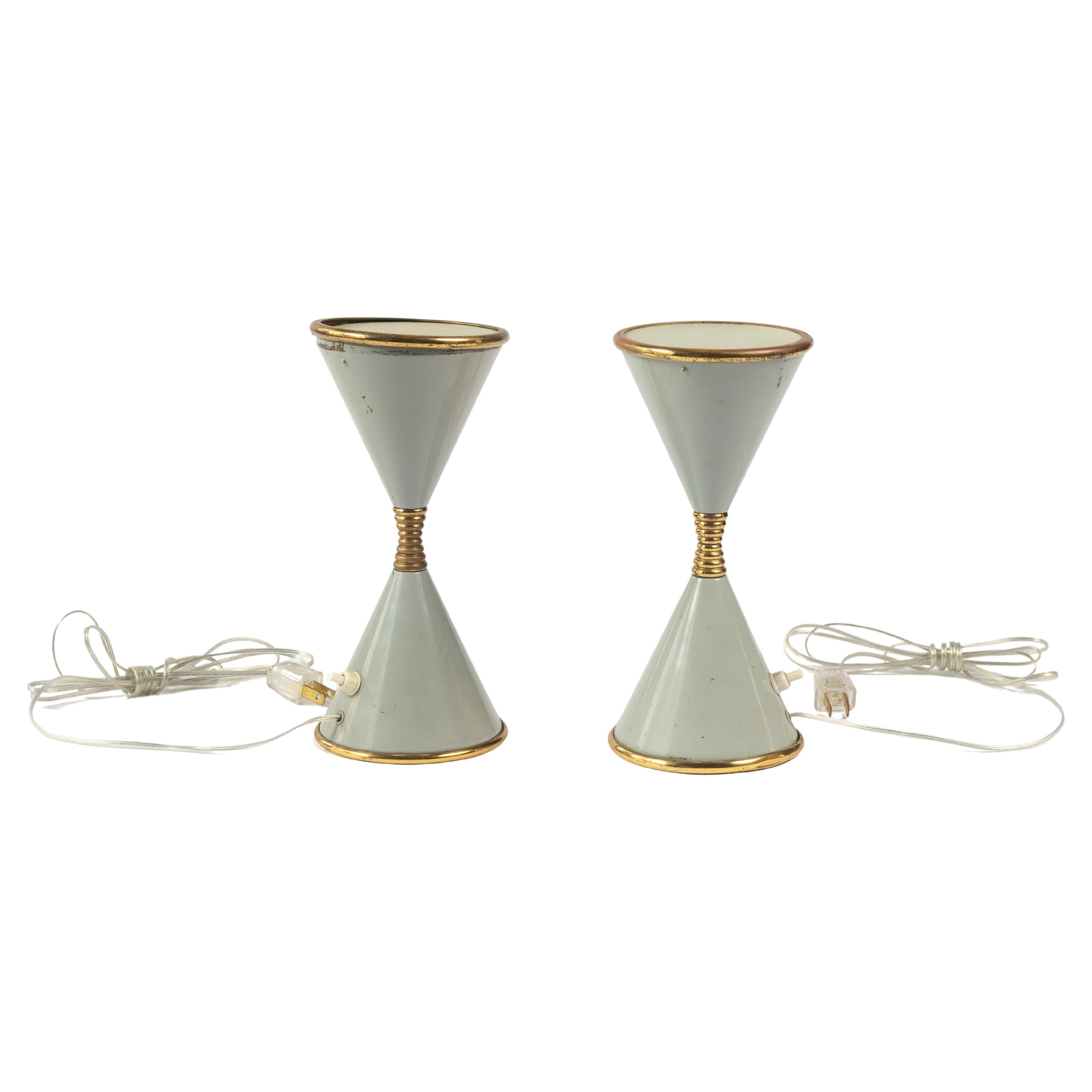 Pair of Angelo Lelii for Arredoluce Brass and Frosted Glass Table Lamps For Sale