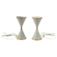 Pair of Angelo Lelii for Arredoluce Brass and Frosted Glass Table Lamps