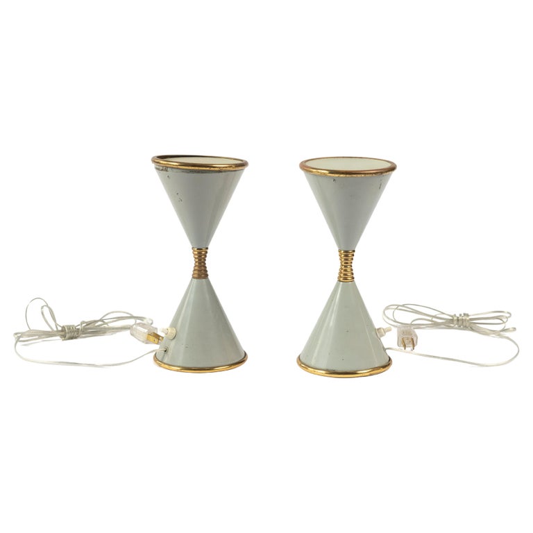 Pair of Angelo Lelii for Arredoluce Brass and Frosted Glass Table Lamps For  Sale at 1stDibs