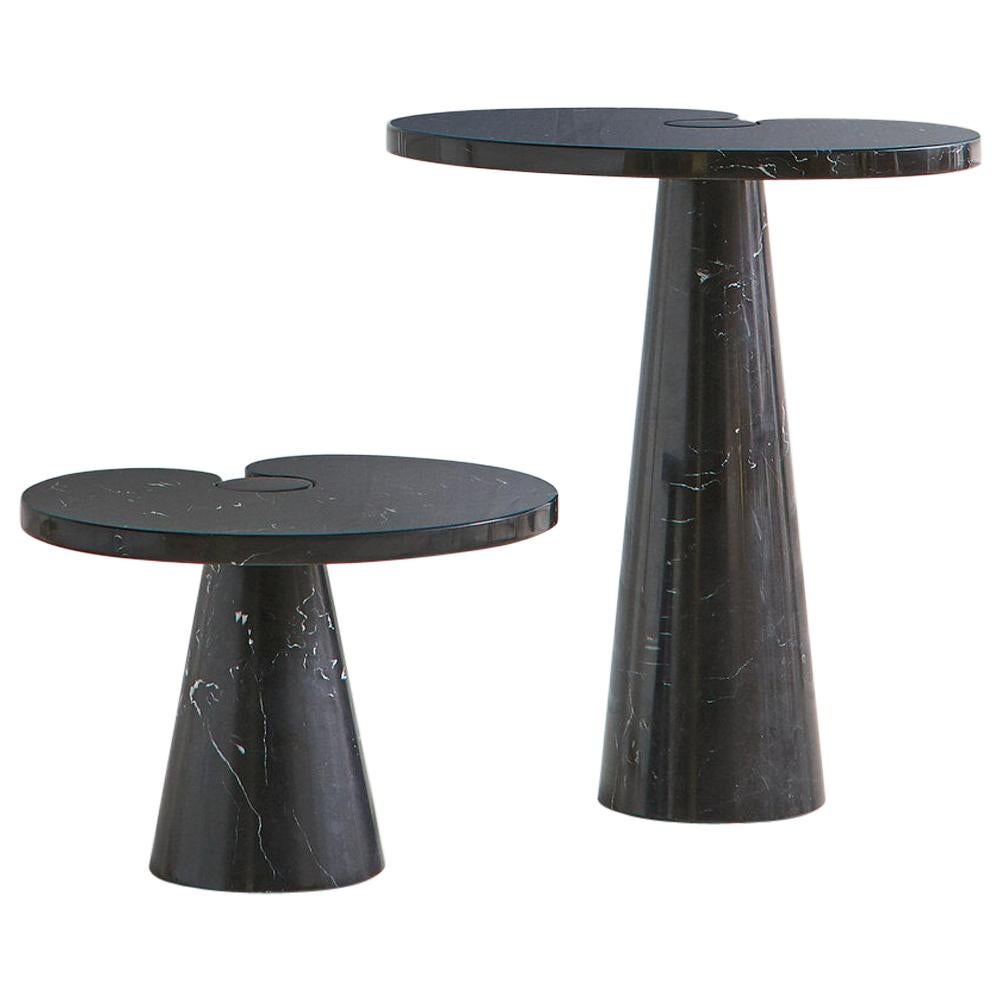 Modern Pair of Angelo Mangiarotti Eros Side Tables in Nero Marquina Marble, Tall