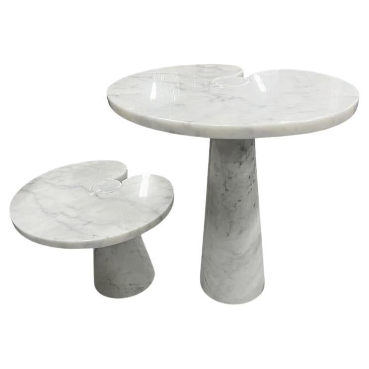 Beautiful pair of Angelo Mangiarotti Eros Marble Side Tables by Skipper. Two different sizes sold as a pair. The smaller one measures 16 3/8