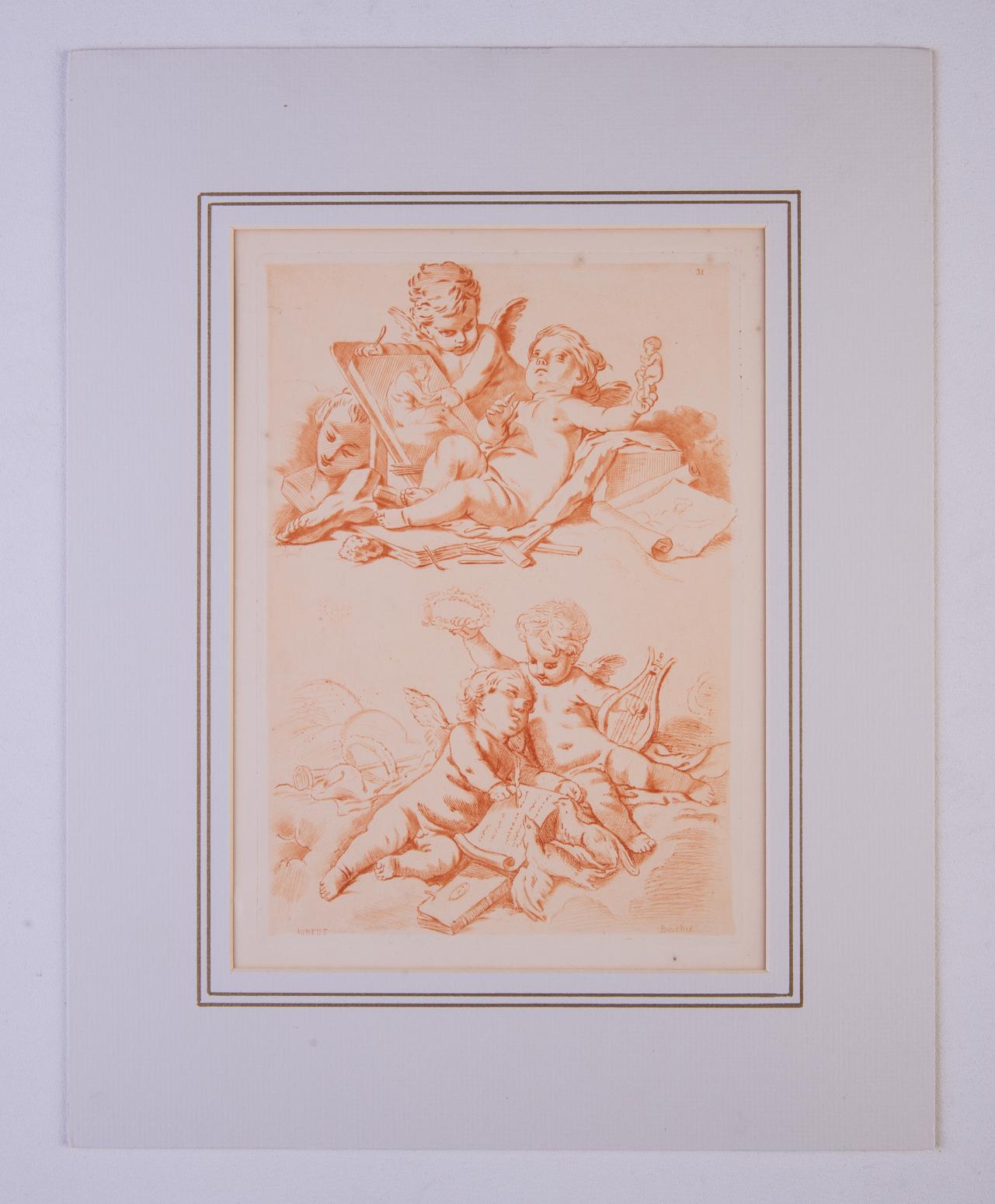 Pair of Angels engravings from the famous Jules Bouchet, with printing tecnique 