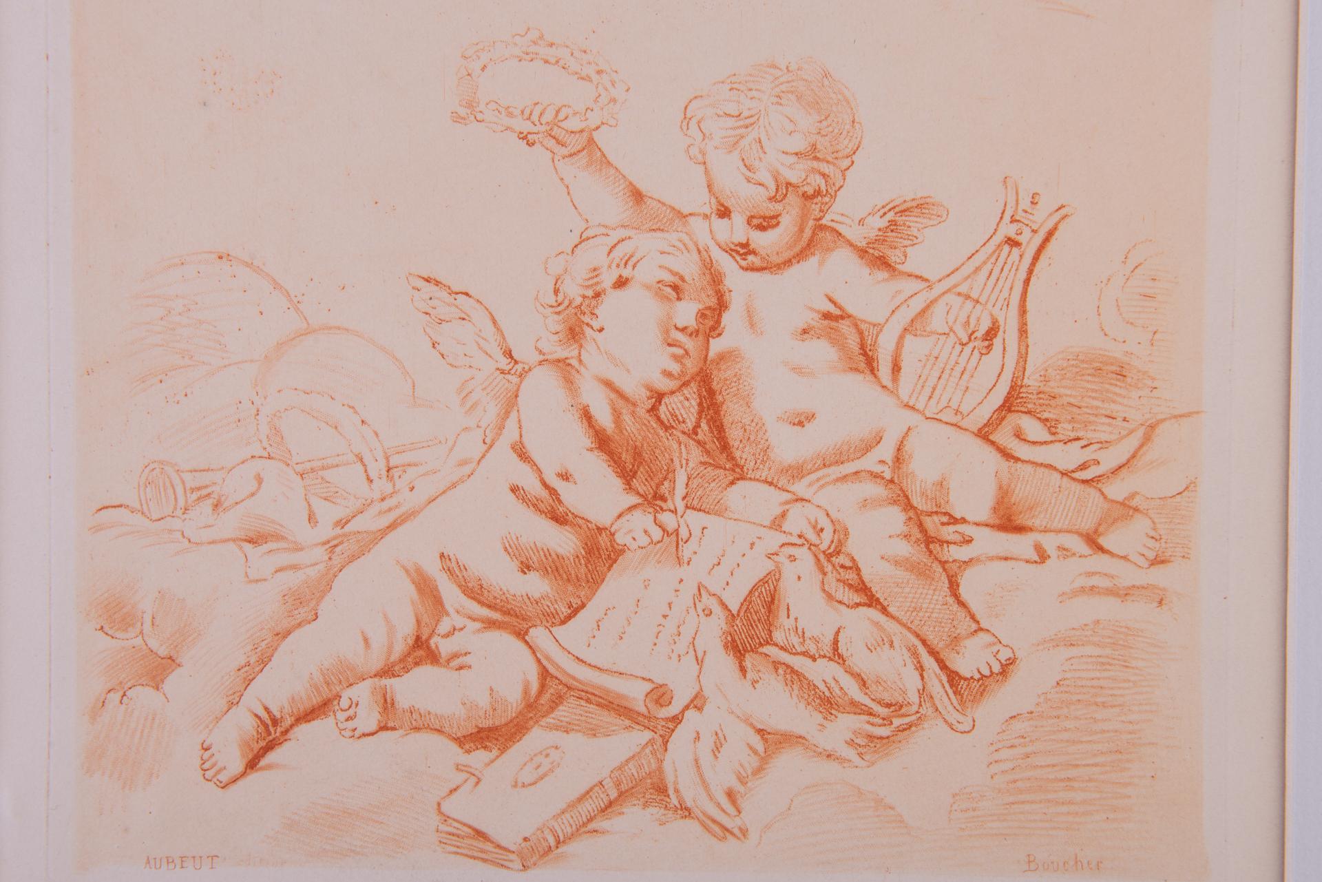 Neoclassical Pair of Angels Engravings from Bouchet For Sale
