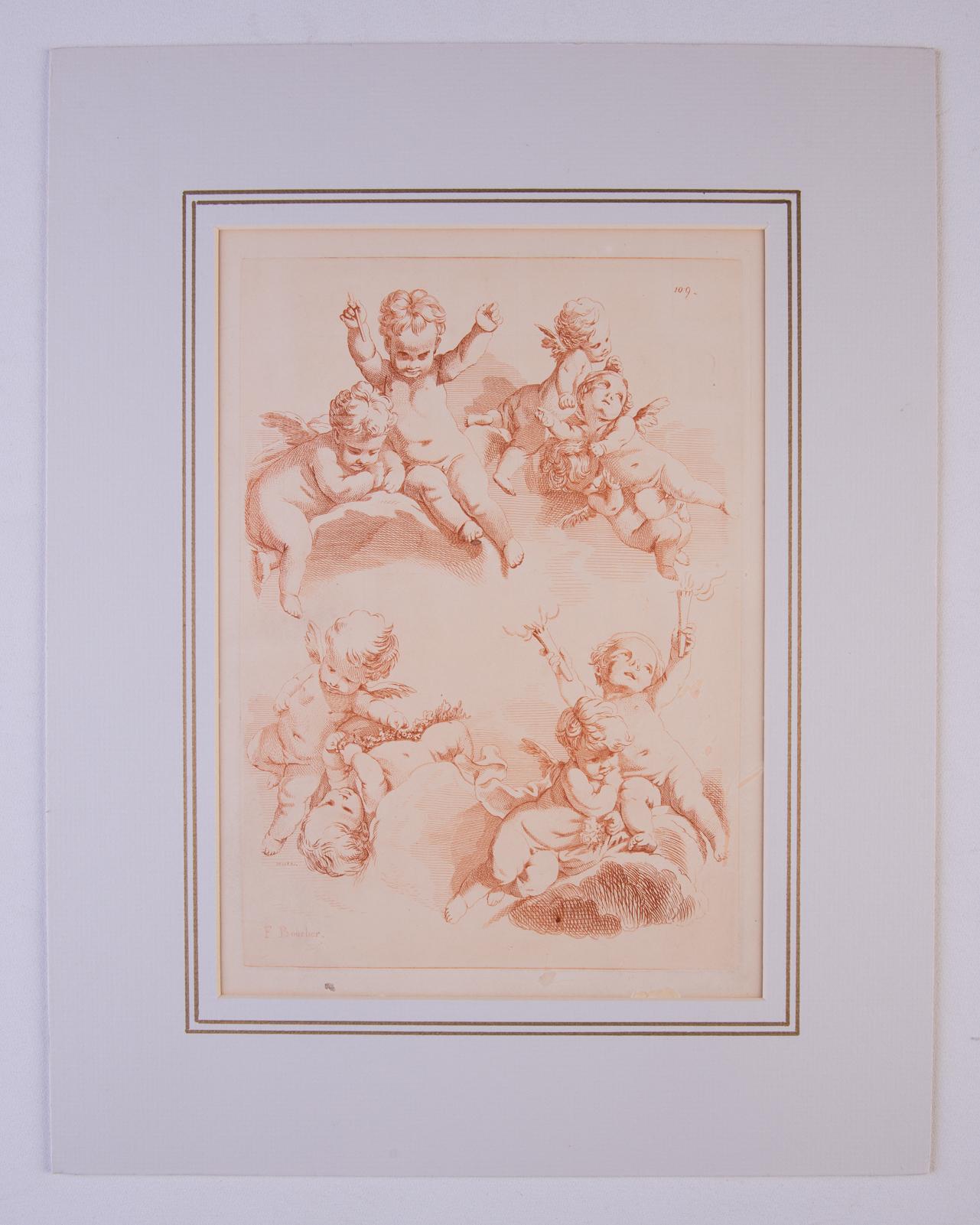 Pair of Angels Engravings from Bouchet In Excellent Condition For Sale In Alessandria, Piemonte