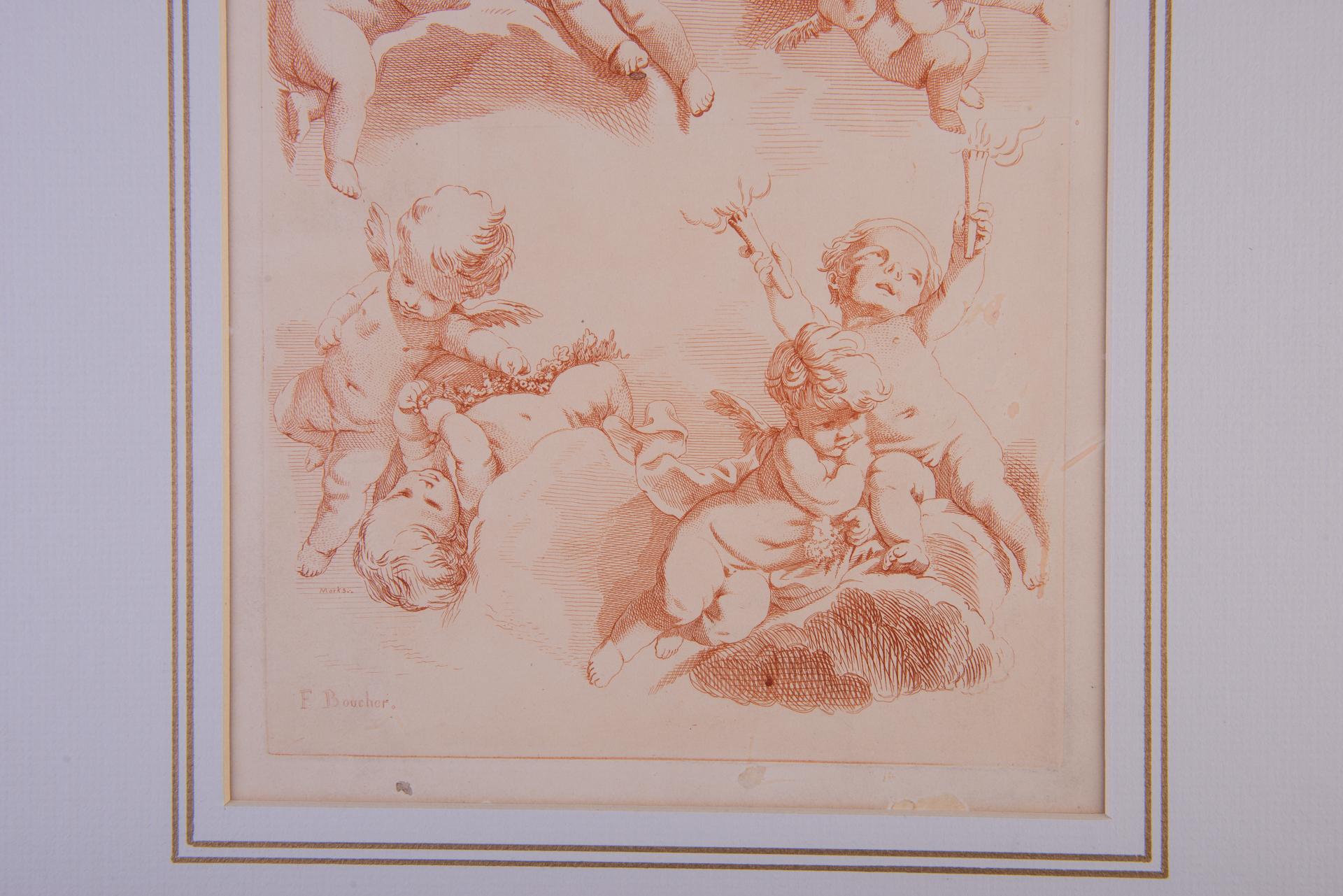 19th Century Pair of Angels Engravings from Bouchet For Sale