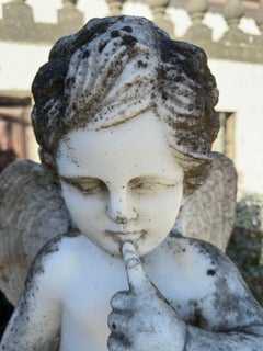 Pair of Angels in Italian Marble Early 20th Century