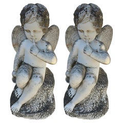 Pair of Angels in Italian Marble Early 20th Century