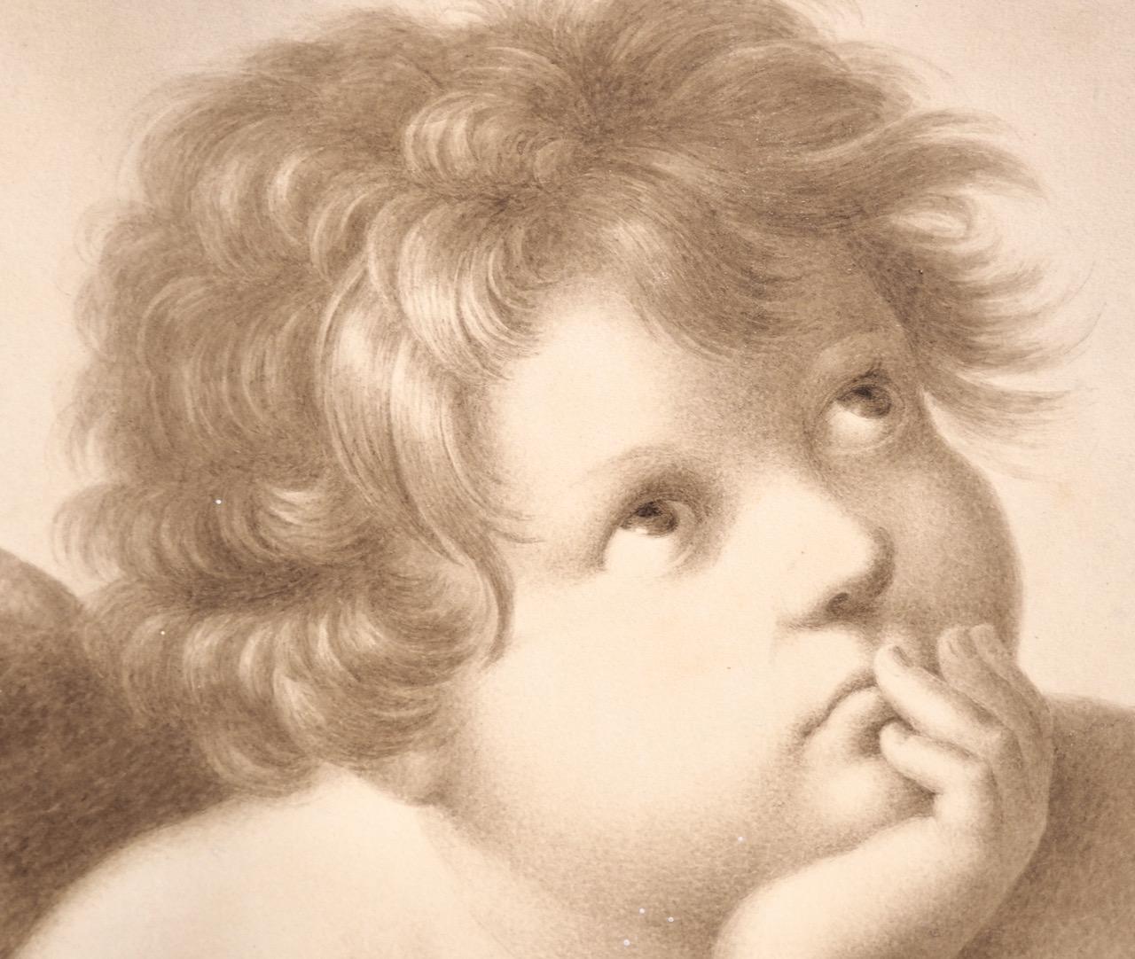 XVIIIe siècle Paire de crayons d'anges sur papier, 18e - 19e siècle en vente