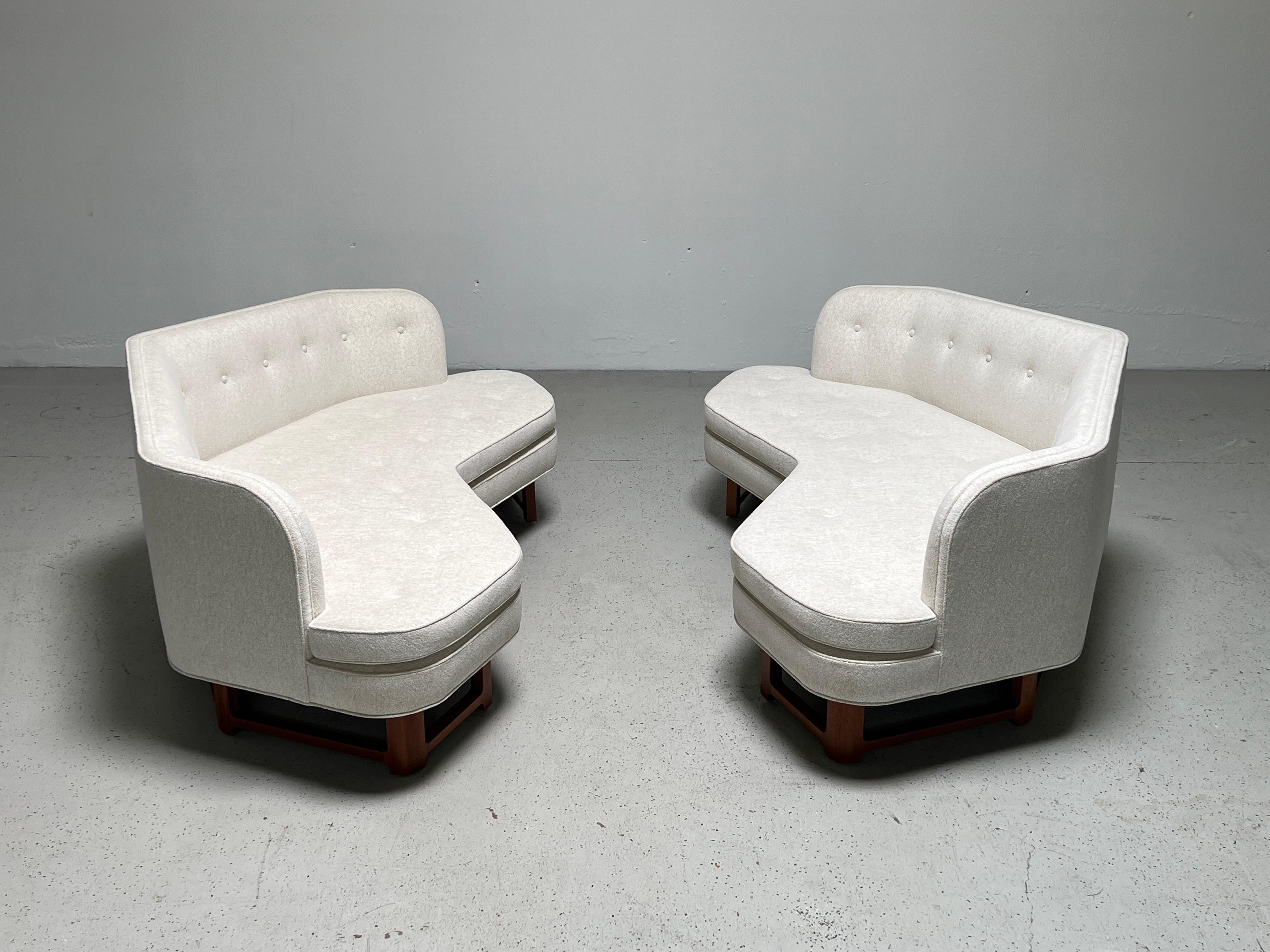 Fabric Pair of Angled Sofas by Edward Wormley for Dunbar