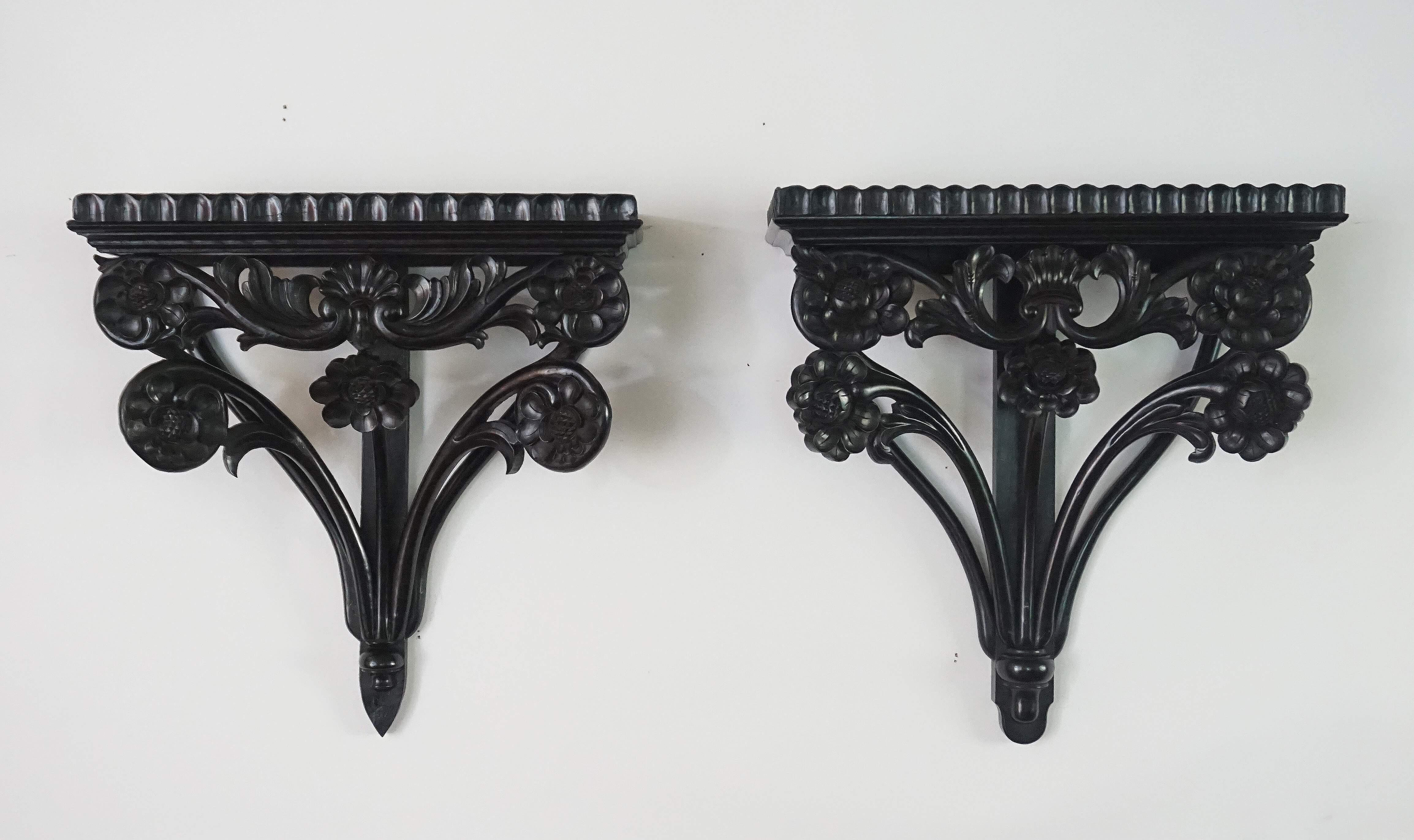 Pair of Anglo-Ceylonese Carved Ebony Wall Brackets or Shelves, circa 1840 For Sale 6