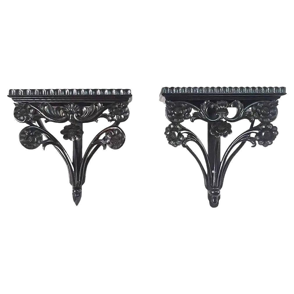 Pair of Anglo-Ceylonese Carved Ebony Wall Brackets or Shelves, circa 1840 For Sale