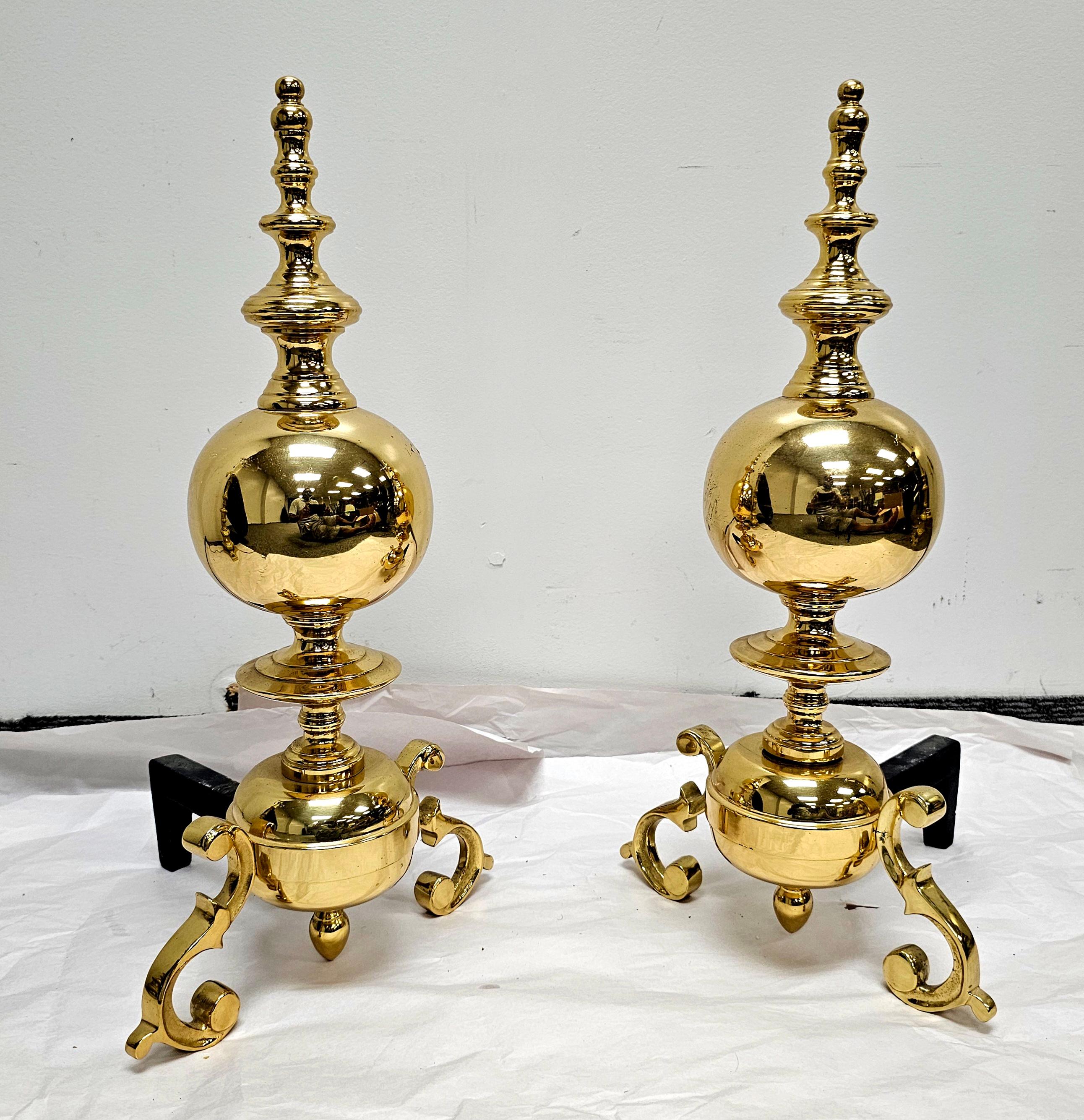 Other Pair of Anglo-Dutch Style Brass Andirons For Sale