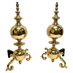 Pair of Anglo-Dutch Style Brass Andirons