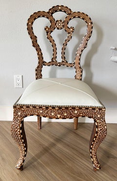 Pair of Anglo-Indian Bone-Inlaid Teakwood Side Chairs Mughal Revival