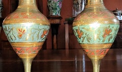 Pair of Anglo Indian Brass and Enameled Rose Vases