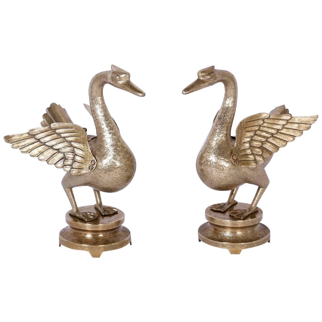 Pair of Anglo-Indian Brass Birds For Sale