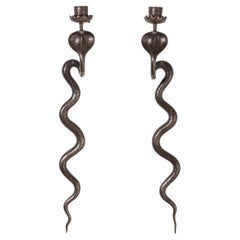 Coppia di lampade da parete a cobra in ottone anglo-indiano