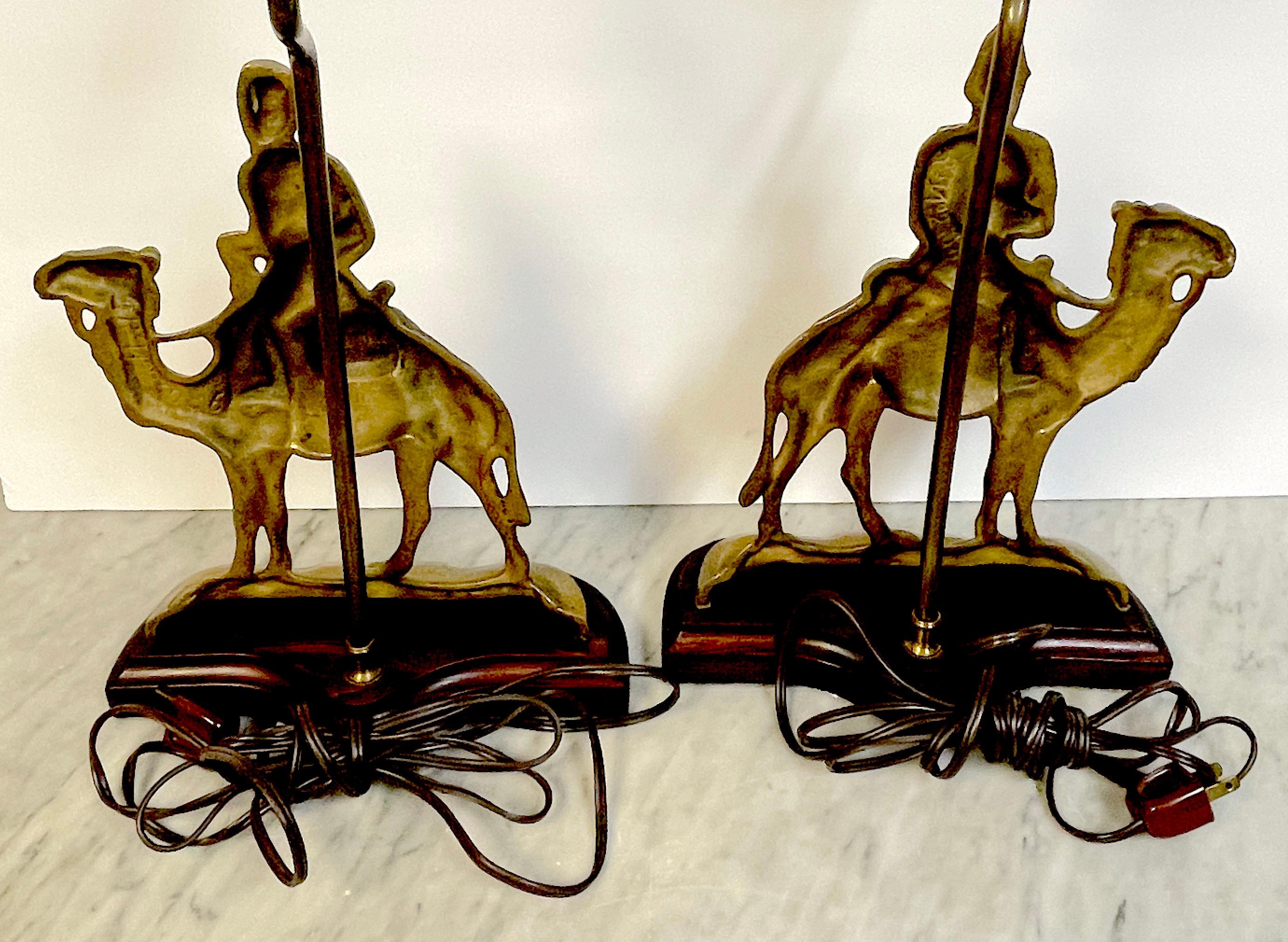 Pair of Anglo-Indian Brass Officer & Camel Doorstops, Now as Lamps 2