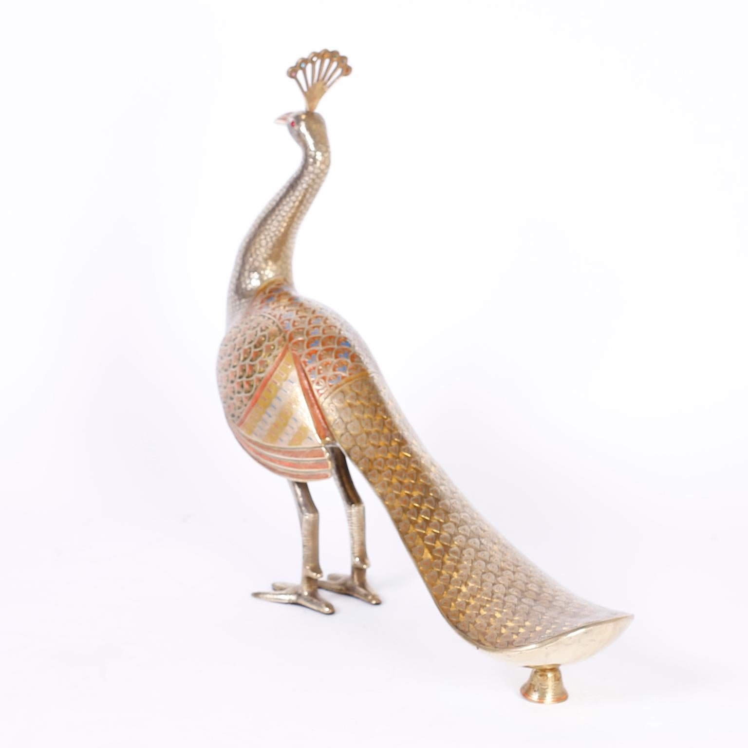 20th Century Pair of Anglo-Indian Brass Peacocks For Sale