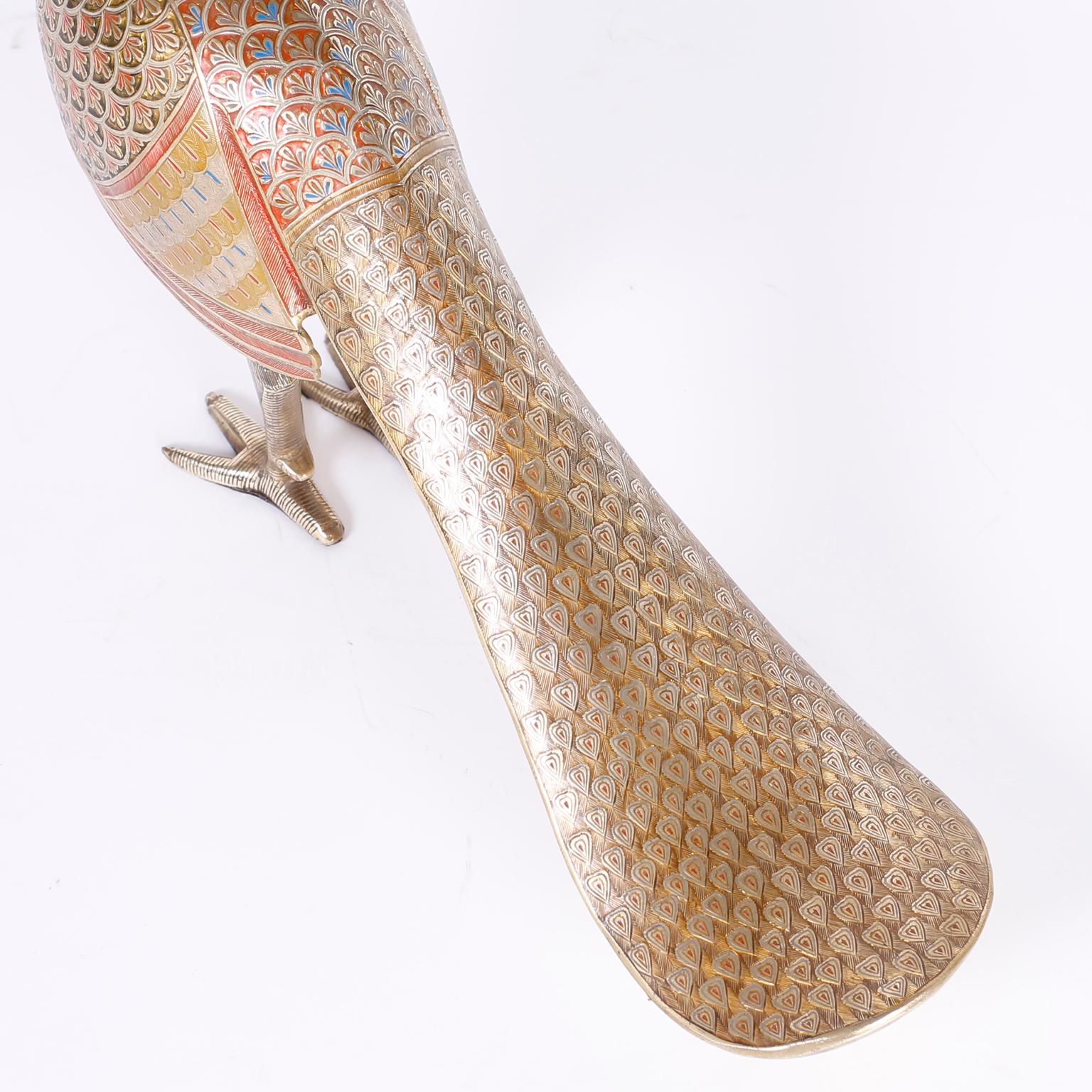 20th Century Pair of Anglo-Indian Brass Peacocks