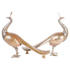 Vintage Pair of Anglo-Indian Brass Peacocks