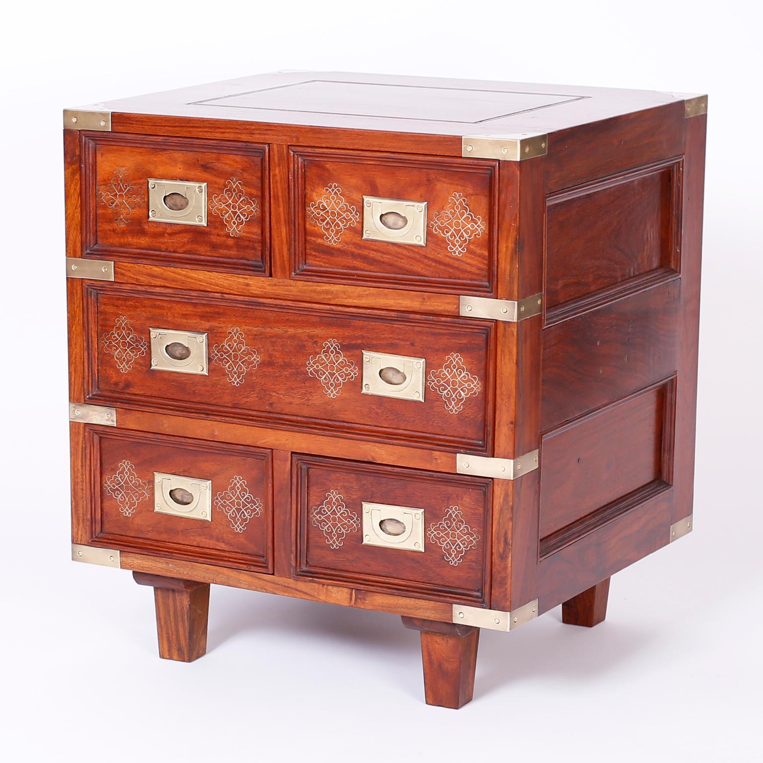 Pakistani Pair of Anglo-Indian Campaign Style Rosewood Nightstands For Sale
