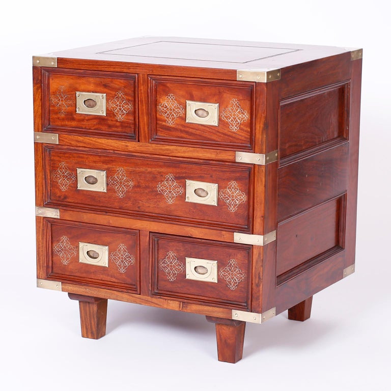Pair of AngloIndian Campaign Style Rosewood Nightstands For Sale at