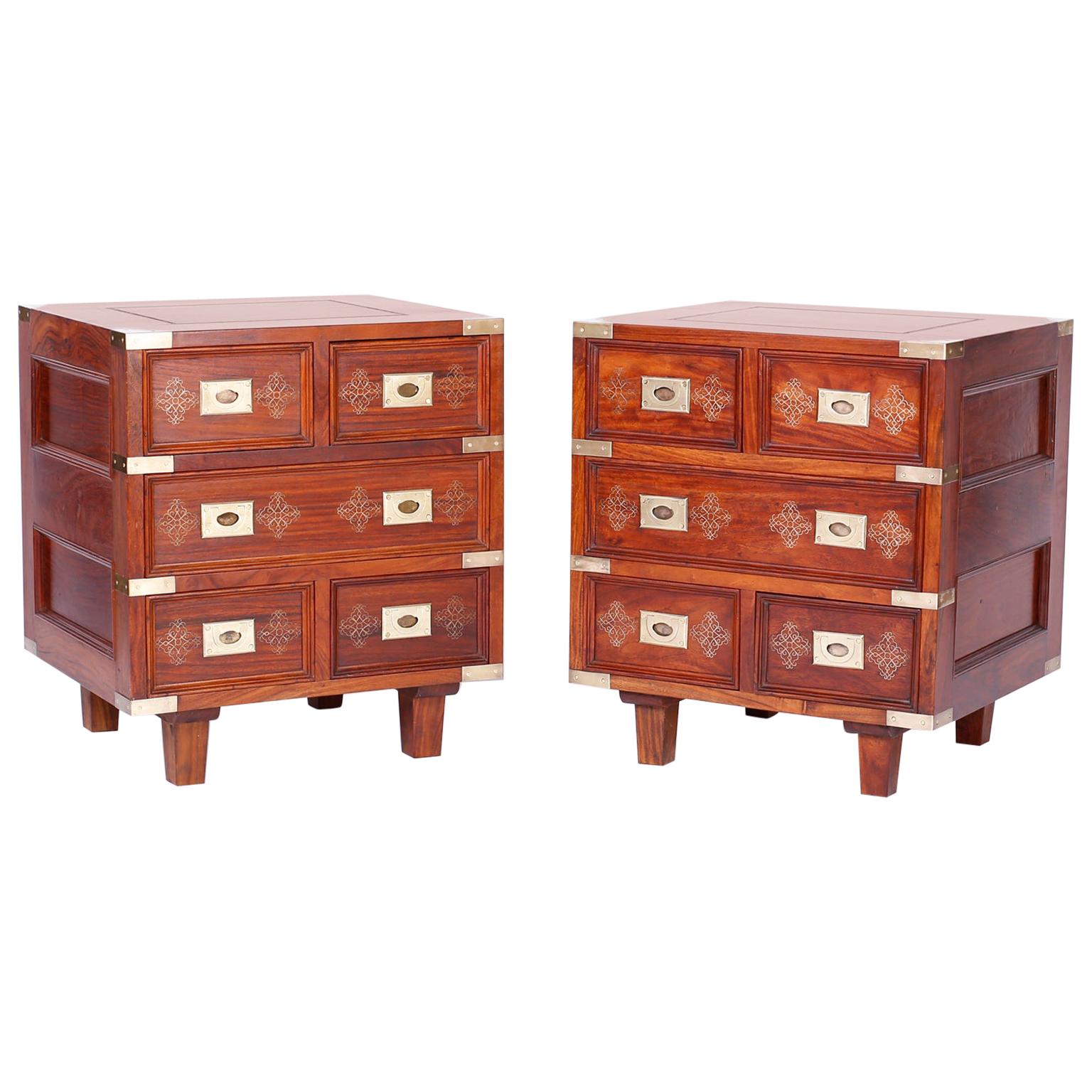 Pair of Anglo-Indian Campaign Style Rosewood Nightstands