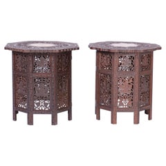 Pair of Anglo-Indian Carved and Inlaid End Tables or Stands Pair of Anglo-Indian Carved and Inlaid End Tables or Stands