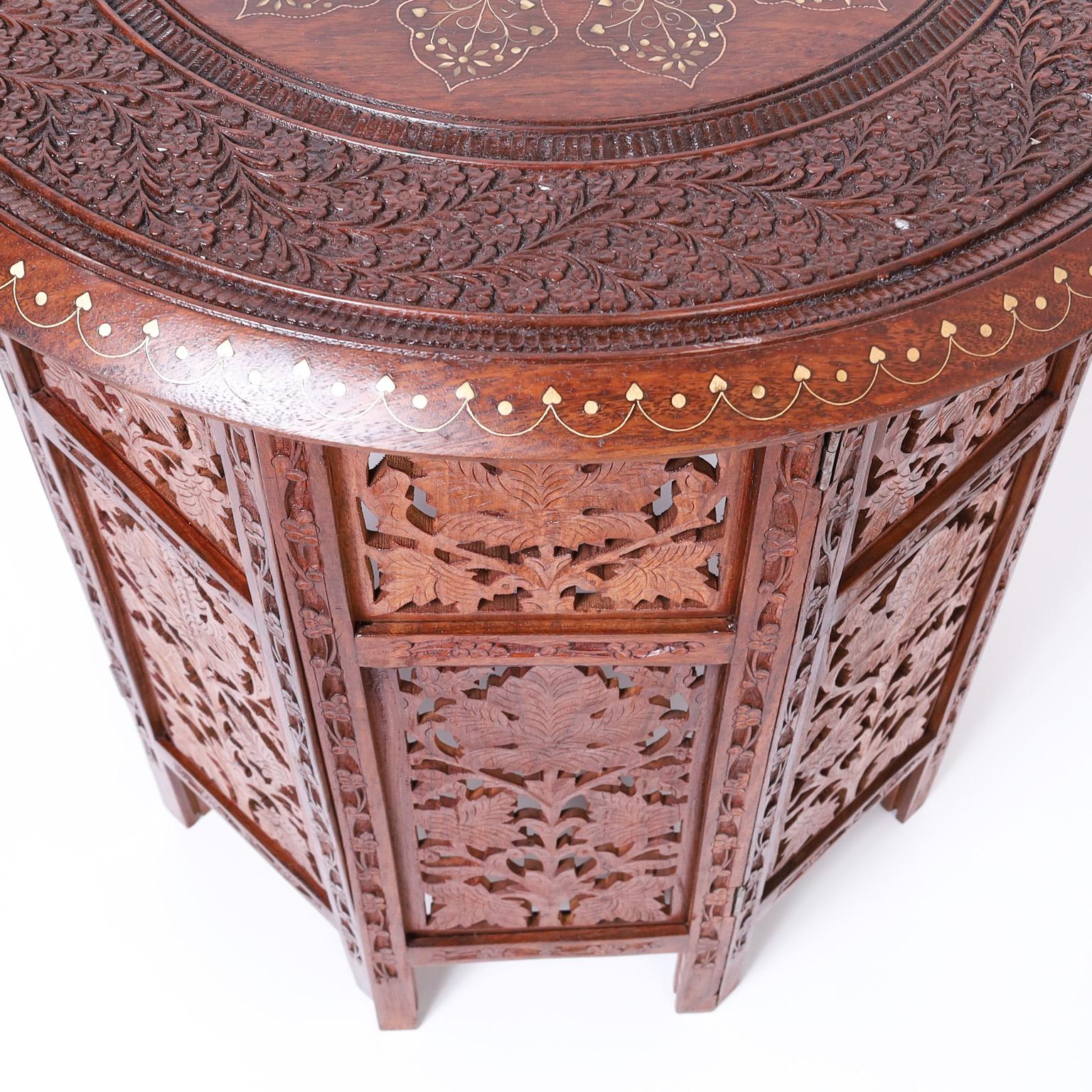 20th Century Pair of Anglo Indian Carved and Inlaid Tables or Stands