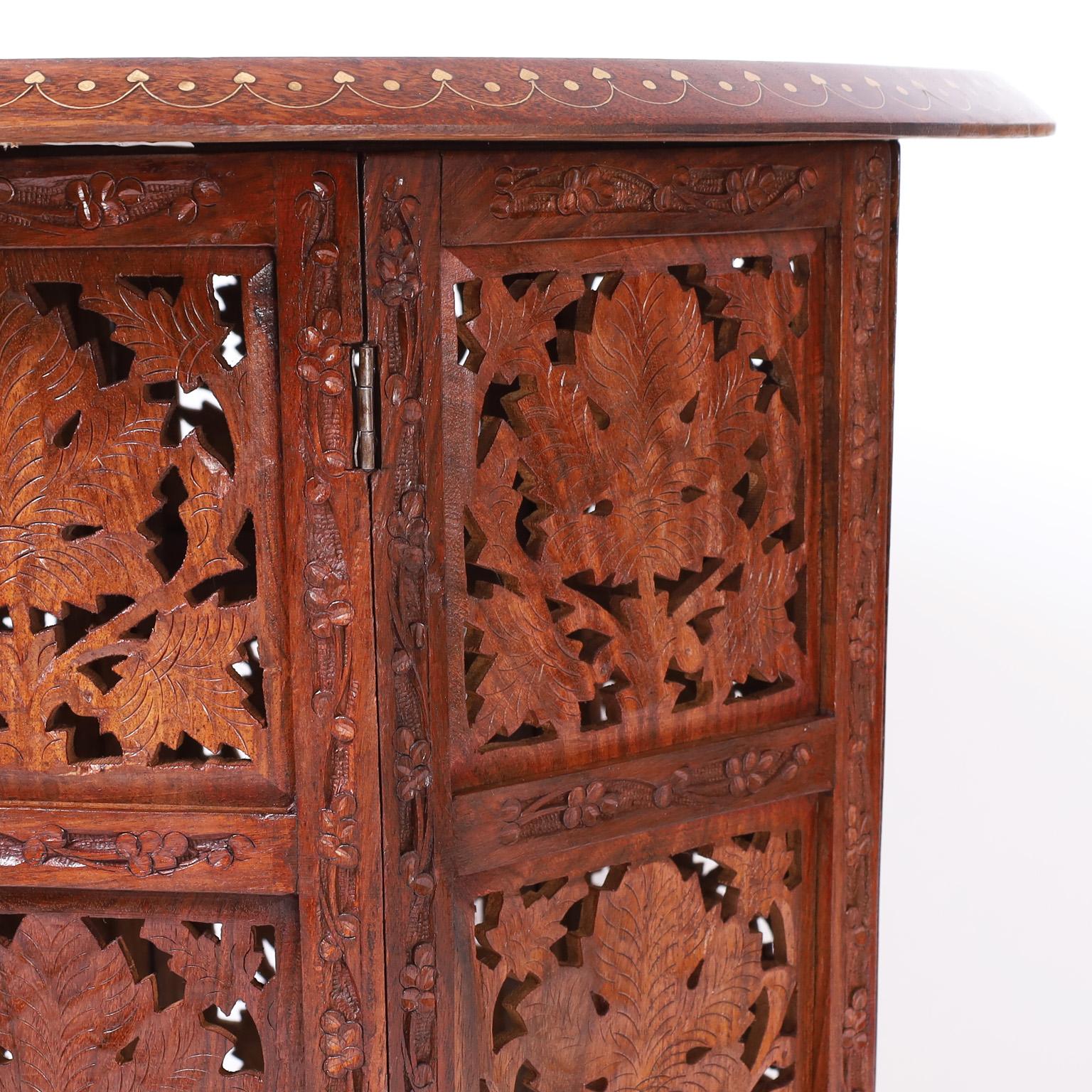 Mahogany Pair of Anglo Indian Carved and Inlaid Tables or Stands