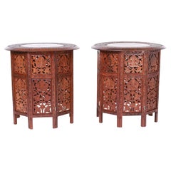 Antique Pair of Anglo Indian Carved and Inlaid Tables or Stands