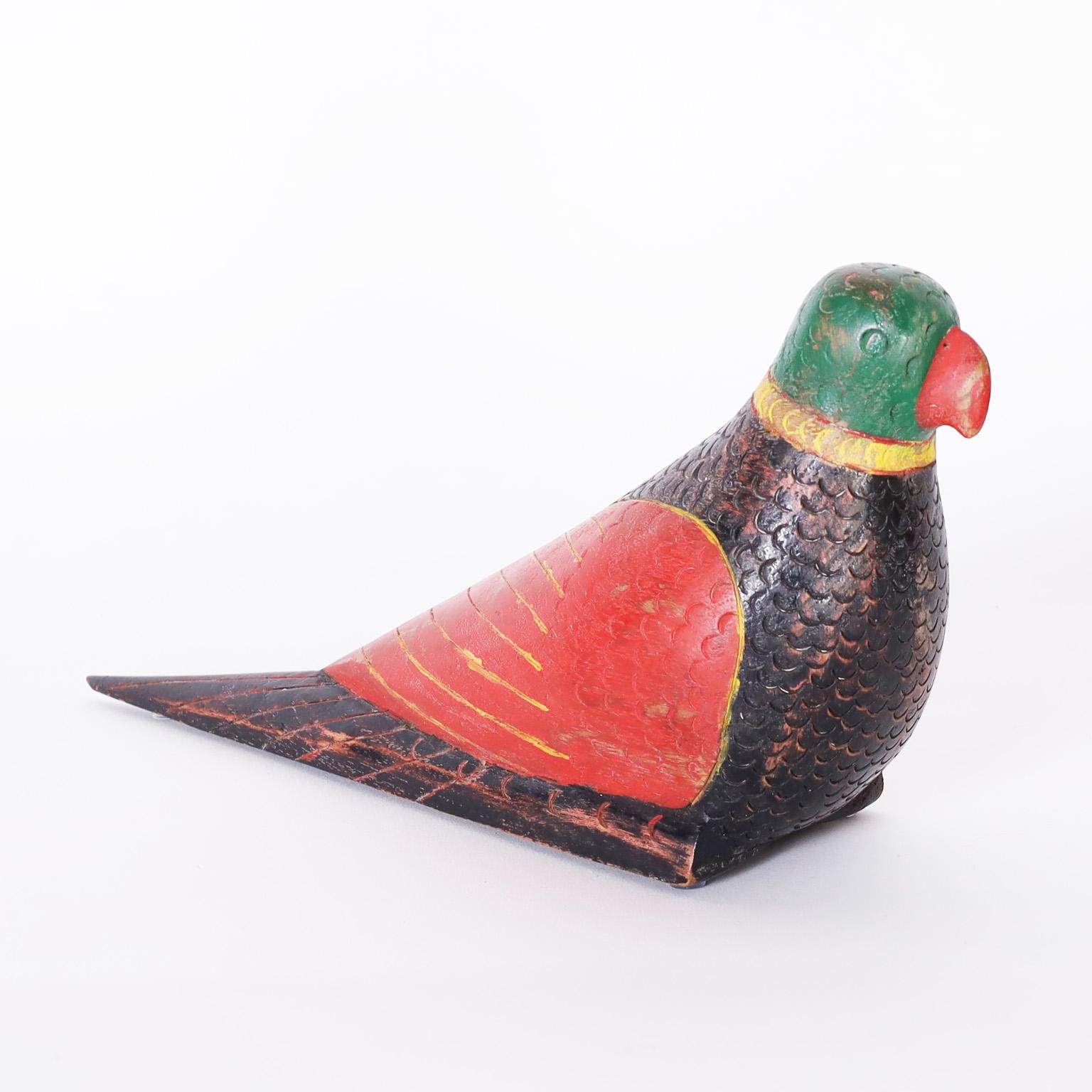 20th Century Pair of Anglo Indian Carved and Painted Wood Parrots For Sale