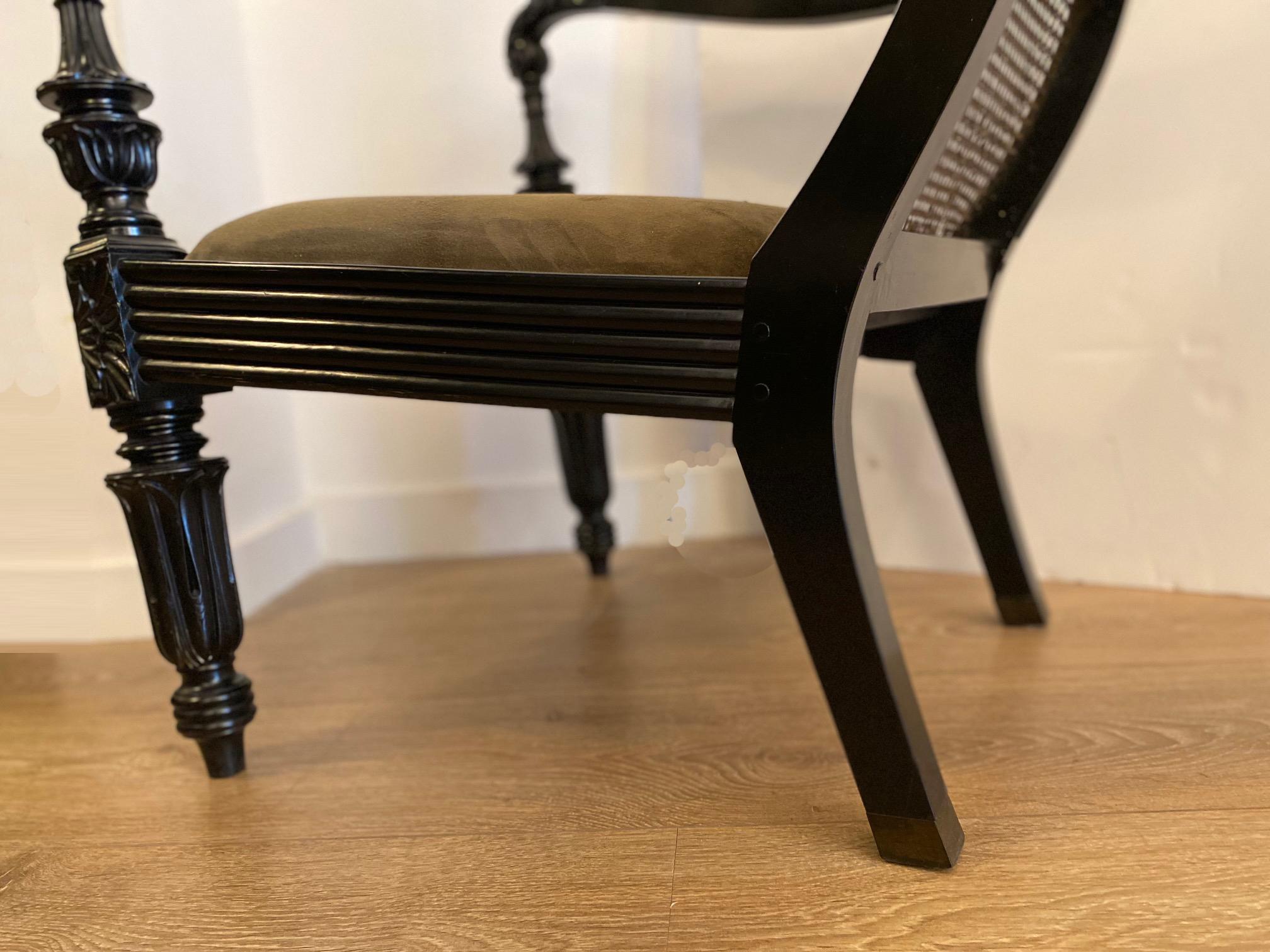 Pair of Anglo-Indian Carved Ebony and Caned Armchairs In Good Condition For Sale In Miami, FL