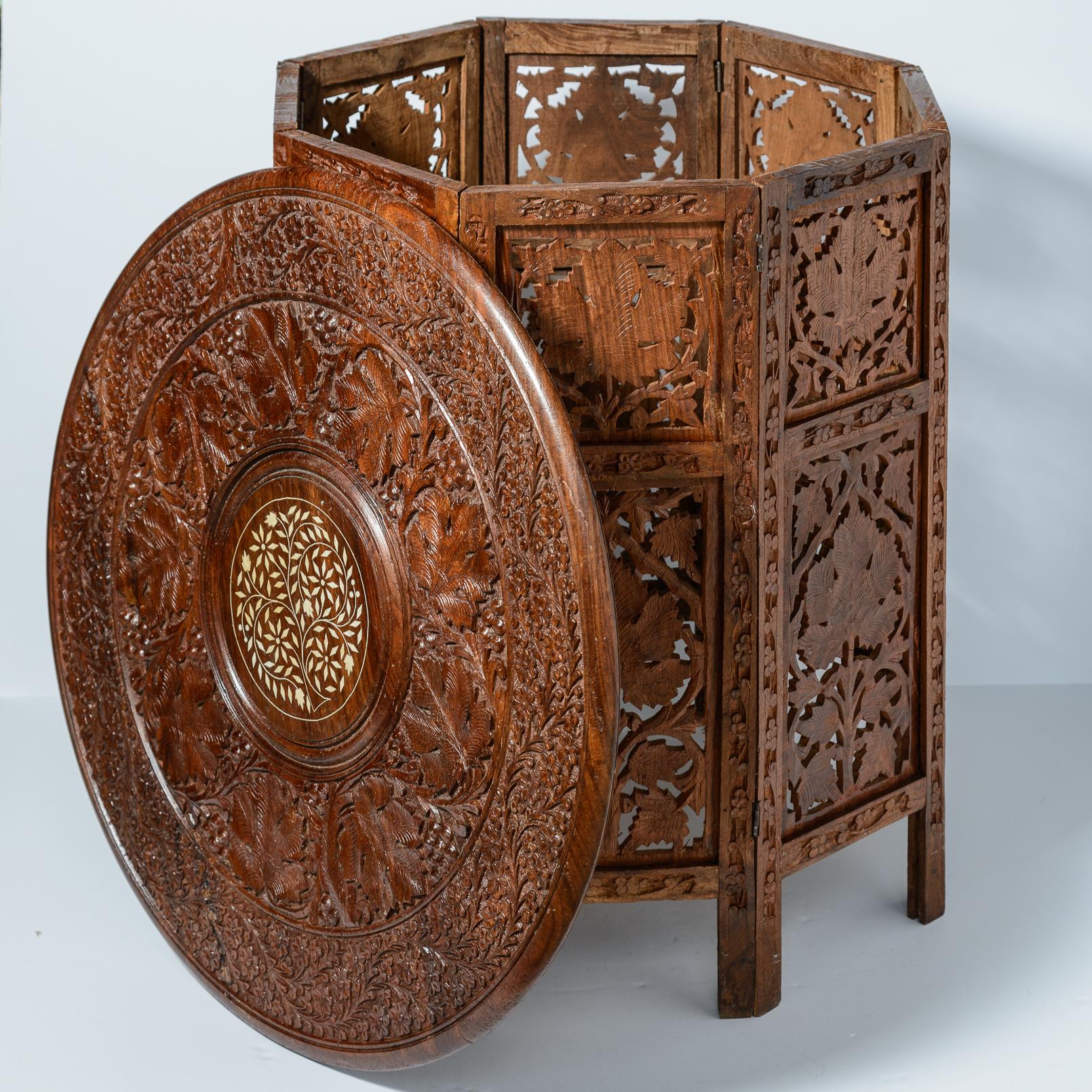Pair of Anglo Indian Carved & Inlaid Side Tables, 1960s 4