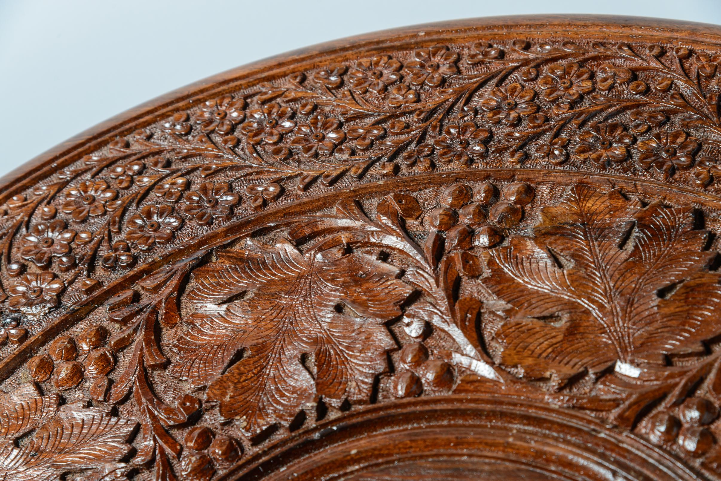 Pair of Anglo Indian Carved & Inlaid Side Tables, 1960s 5