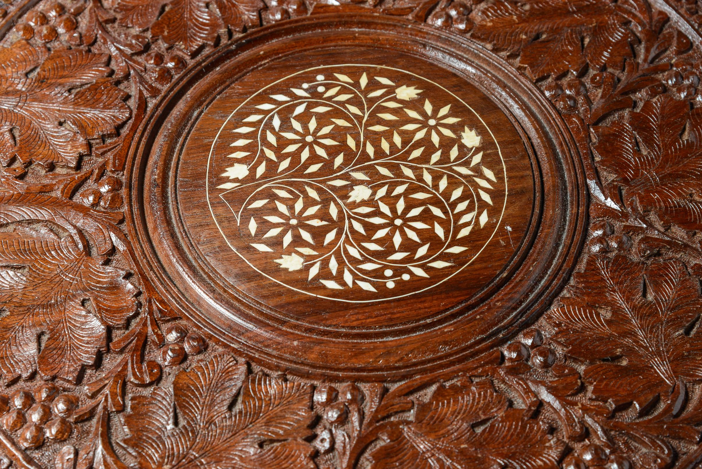 20th Century Pair of Anglo Indian Carved & Inlaid Side Tables, 1960s