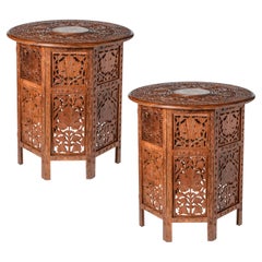 Pair of Anglo Indian Carved & Inlaid Side Tables, 1960s