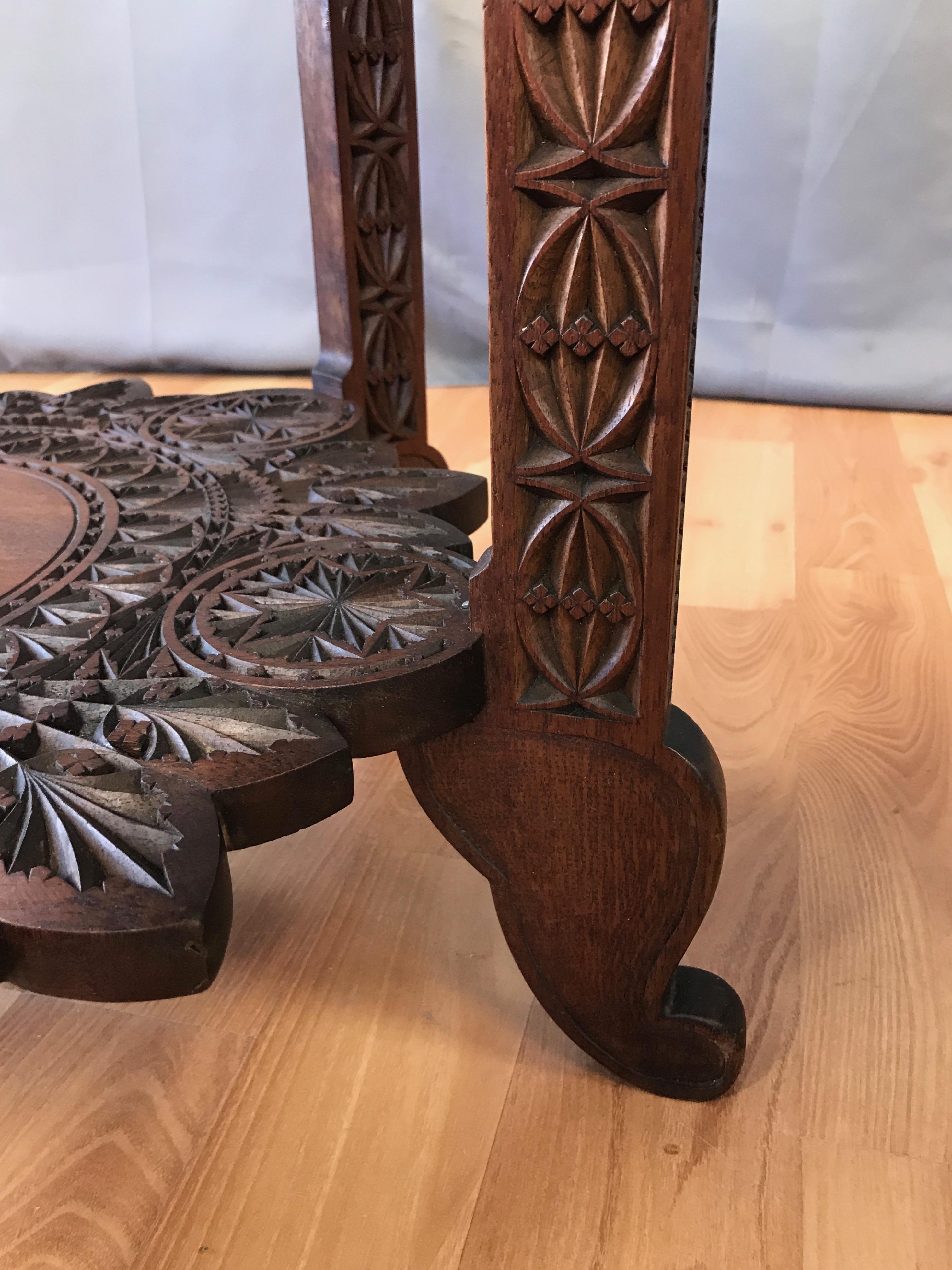 Pair of Anglo-Indian Carved Rosewood Hexagonal Side Tables, Early 1900s 13