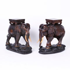 Pair of Anglo Indian Carved Wood Elephant Stands