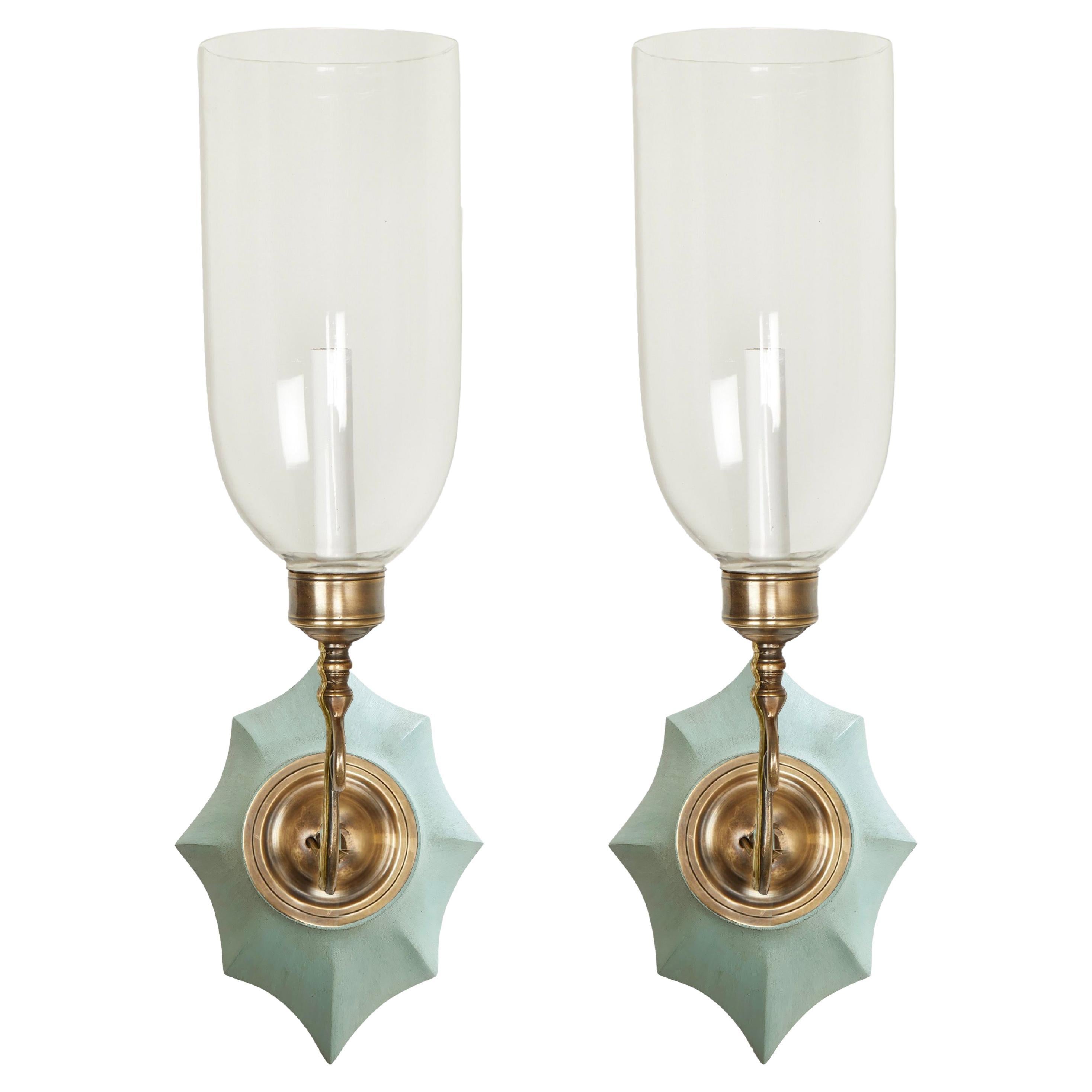 Pair of David Duncan Celadon Boissy Backplates with Clear Hurricane Shades